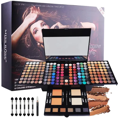 Pure Vie Kit de maquillaje para salón y uso diario, paleta de 180 colores. Sombra para ojos, corrector, rubor, brillo labial.