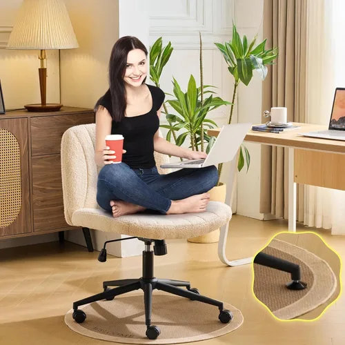 Miniatura 15 de VINGLI Silla de Patas Cruzadas, Silla de Escritorio de Oficina Ancha y Cómoda, Doble Uso con/sin Ruedas, Silla de Trabajo para Computadora, Silla