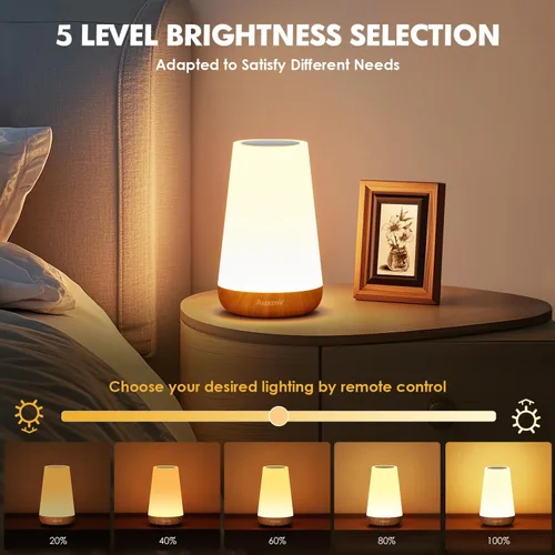 Miniatura 3 de Auxmir Luz Nocturna LED 2 Pack Lámpara de Mesita de Noche con Control Táctil y Remoto, Luz de Mesa Regulable con 13 Colores RGB Cambiantes, 5
