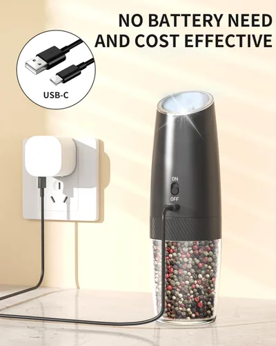 Miniatura 3 de CIRCLE JOY Juego de molinillo eléctrico recargable de sal y pimienta con luz LED, no necesita batería, grosor ajustable, recipiente lavable de 4.6