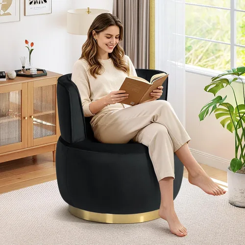 Miniatura 20 de Silla giratoria de 30 pulgadas, moderna y acogedora silla giratoria de barril de 360°, silla redonda de terciopelo, silla de lectura copetuda