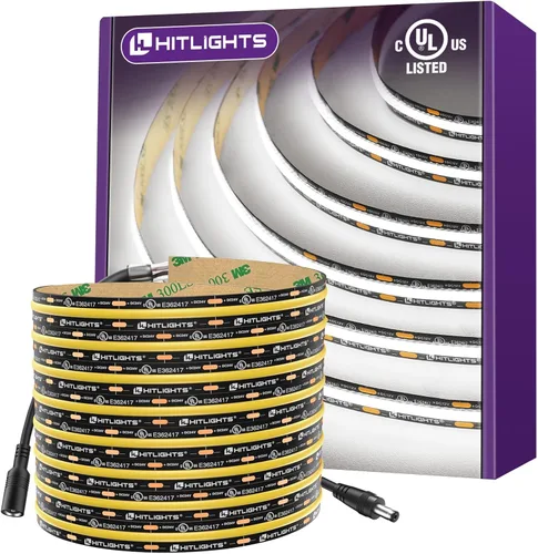 Miniatura 13 de HitLights - Tira de luces LED COB de color blanco cálido de 3000 K, cinta de luz de alta densidad de 16.4 pies, 12 V, 2400 LED, 305+ lm/pie, CRI