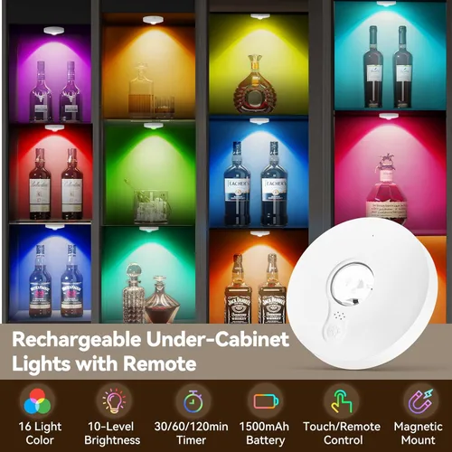 Miniatura 2 de Luces de disco recargables con control remoto, juego de 12 luces magnéticas para debajo del gabinete, luces LED de 1500mAh con control remoto, Blanco