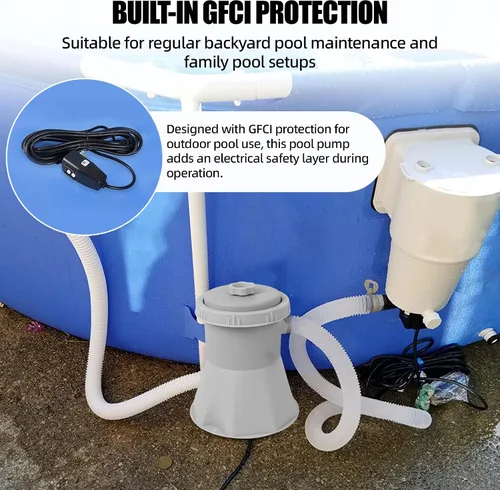 Miniatura 4 de TonGass Bomba de filtro de piscina de 300 GPH para piscinas pequeñas sobre el suelo, sistema de bomba de filtro de cartucho con GFCI, bomba