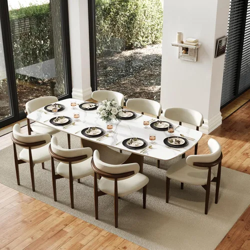 Miniatura 29 de POVISON Mesa de Comedor Moderna Hobart de 63" para 4, Mesa de Comedor Rectangular de Servicio Pesado Negro Mate, Superficie de Mesa de Comedor
