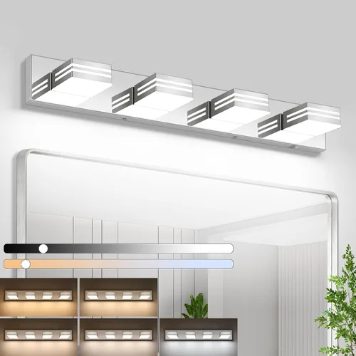 Miniatura 19 de Moderna lámpara LED para tocador de baño (3 luces, 24 pulgadas) (5CCT, regulable), negro mate moderno para pared de baño