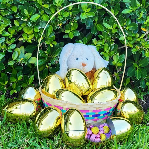Miniatura 7 de Chochkees Huevos de Pascua dorados jumbo de 6 pulgadas, paquete de 12 unidades, oro metálico, premio de cesta de golosinas, huevos, 6 pulgadas