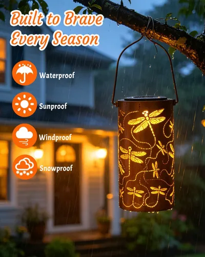 Miniatura 9 de ANYTALK Faroles Solares de Libélula para Exteriores Impermeables, Regalos de Cumpleaños para Mujeres Mamá Abuela, Luces Solares Colgantes