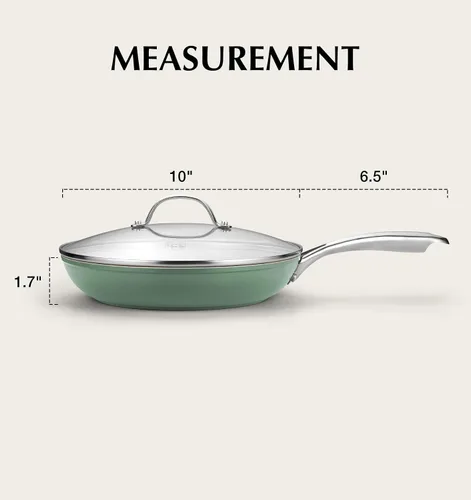 Miniatura 7 de KOCH SYSTEME CS Sartén antiadherente de 10 pulgadas con tapa, sartén de cerámica antiadherente con mango de acero inoxidable que se mantiene fresco
