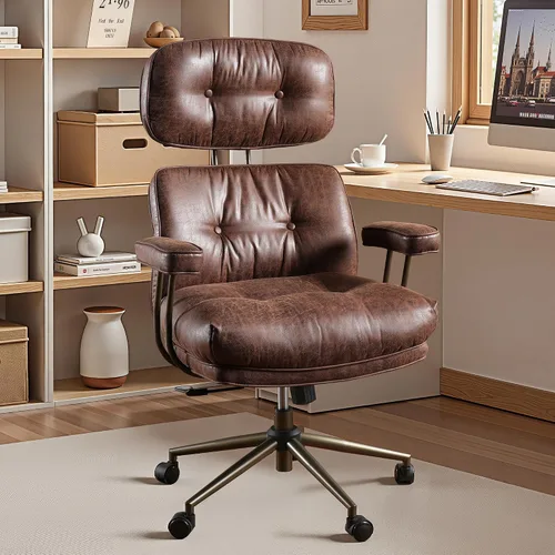 Silla ergonómica de escritorio de oficina en casa, silla giratoria de 360° con inclinación y altura ajustable con cojín grueso y reposabrazos