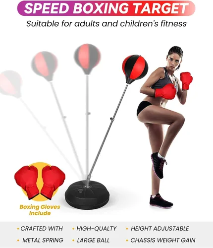 Miniatura 3 de Bolsa de Reflejos Fitness, Bolsa de Boxeo con Soporte para Bola de Velocidad y Guantes, Bolsa de Boxeo para Adultos y Adolescentes, 150 cm Excelente