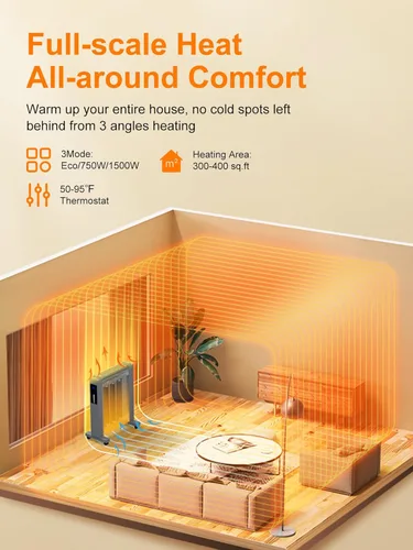 Miniatura 4 de Uthfy Calentadores de espacio de convección de 26 pulgadas para uso en interiores, calentador eléctrico de 1500 W para habitaciones grandes