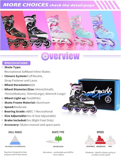 Miniatura 9 de 2PM SPORTS Vinal - Patines en línea ajustables intermitentes para niñas, todas las ruedas se iluminan, divertidos patines iluminadores para niños