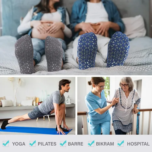 Miniatura 7 de Calcetines de yoga antideslizantes con agarres para pilates ballet barras descalzo calcetines antideslizantes de hospital para mujeres y hombres