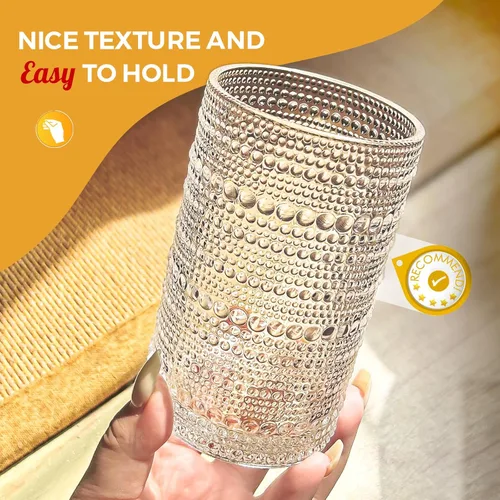 Miniatura 2 de Hobnail - Juego de 12 vasos para beber, vasos vintage de 11.8 oz y juego de vasos de cóctel de 10 oz, vasos de vidrio en relieve para cocina