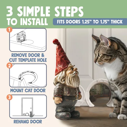 Miniatura 4 de Gnome® Puerta para gatos para puertas interiores, elegante y funcional sin solapa, con cerradura y fácil instalación, espaciosa puerta grande