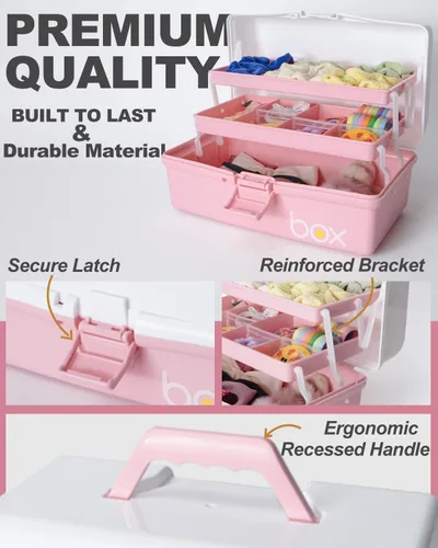 Miniatura 3 de TERGOO Organizadores y Almacenamiento de Manualidades de Plástico de 3 Capas de 12 Pulgadas, Caja de Aparejos Plegable Portátil con Asa y Divisores