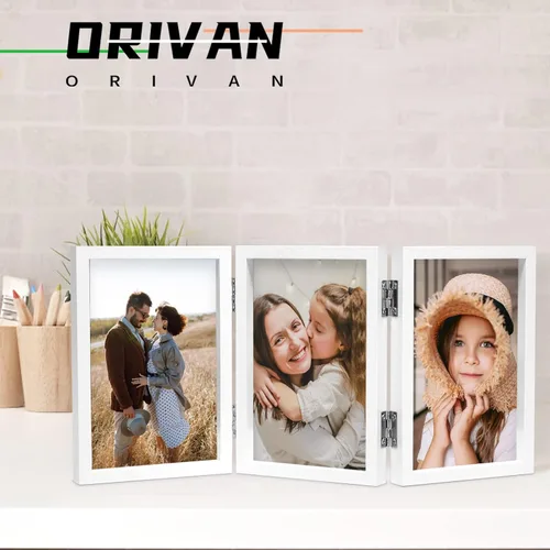 Miniatura 5 de Marco de fotos triple con bisagras de 5 x 7 para 3 fotos, marcos de fotos plegables con soporte vertical de vidrio, blanco