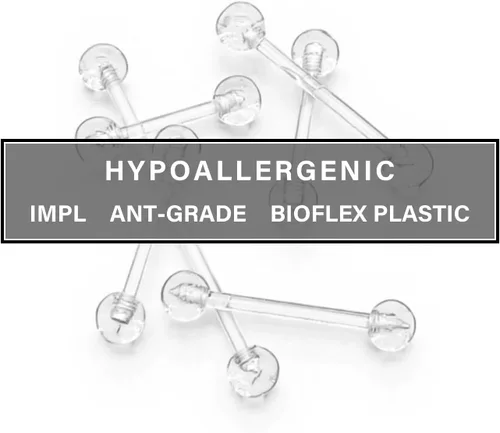 Miniatura 4 de 14G - Retenedores de piercing de lengua y pezón flexibles transparentes, 0.472 in/0.551 in/0.630 in/0.748 in/0.984 in, anillos de plástico invisible