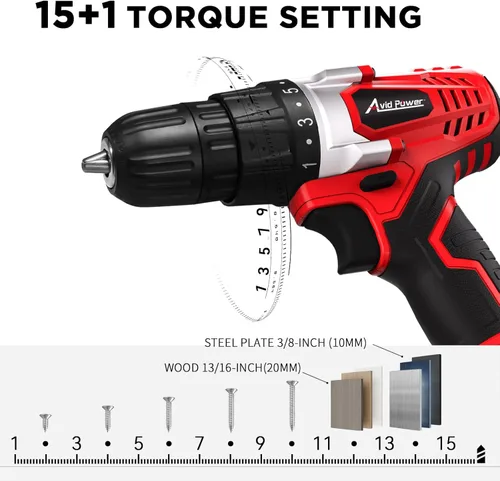 Miniatura 2 de AVID POWER Juego de taladro inalámbrico de litio de 20 V Max, kit de taladro eléctrico con batería y cargador, portabrocas sin llave de 3/8