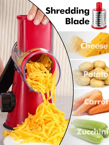 Miniatura 3 de Rallador rotativo de queso con mango - Trituradora de queso 3 en 1, rallador giratorio de acero inoxidable de mano, rebanador de verduras