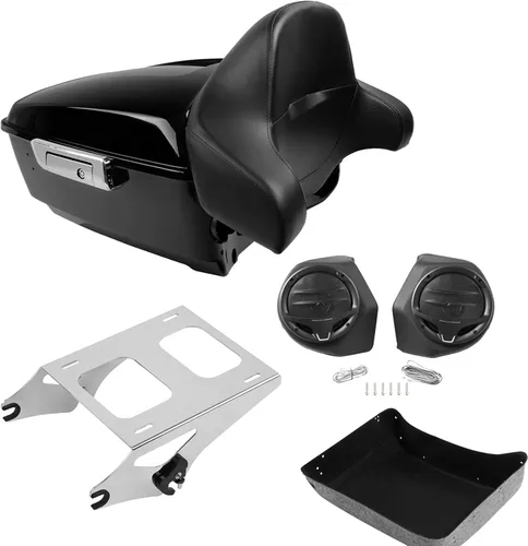 Miniatura 26 de TCMT Caja de maletero para motocicleta King con respaldo envolvente y portaequipajes con altavoces, para 2 personas, compatible con Harley 2014-2025