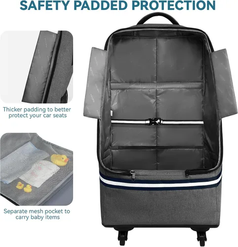 Miniatura 5 de RUCYEN Bolsa de viaje con ruedas para asiento de automóvil, mochila de viaje acolchada para avión, bolsa de viaje grande y duradera con 4 ruedas