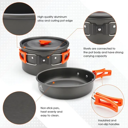 Miniatura 3 de THTYBROS 17pcs Camping Cookware Kit, 0.45Gal Pot, 7inches Pan,0.30Gal Kettle Set with 2 Set Stainless Steel Cups Plates Forks Knives Spoons for
