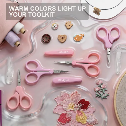 Miniatura 2 de PAFASON Sharp Point - Juego de tijeras para manualidades de 4 piezas, rectas y curvas, para álbumes de recortes, acolchado, costura DIY, punto, Rosa