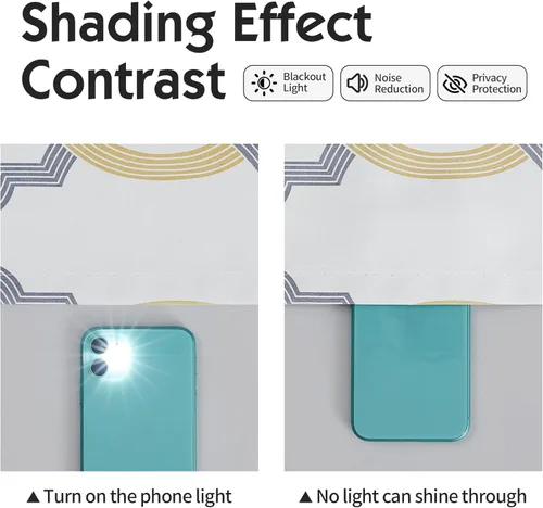 Miniatura 5 de Cortinas 100% blackout, de 54 pulgadas de largo, para dormitorio, amarillo gris sobre blanco con patrón geométrico marroquí, para sala de estar