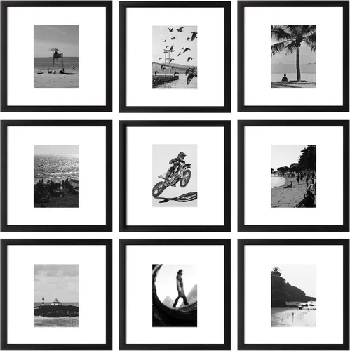 Miniatura 30 de eletecpro Juego de 9 marcos de fotos de 4 x 4 pulgadas, juego de 9 marcos de pared clásicos para galería, para fotos de 4 x 4 sin paspartú, marcos