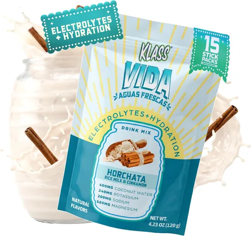 KLASS VIDA Daily Hydration Horchata Agua Fresca - Paquetes de electrolitos en polvo | Mezcla de bebida electrolítica sin azúcar | Paquetes de