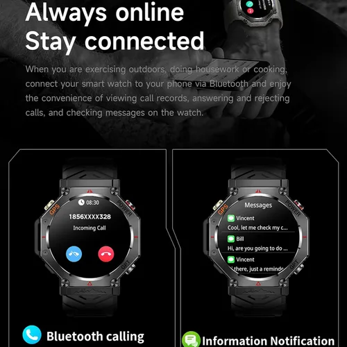 Miniatura 5 de Loluka Reloj inteligente GPS Tracker resistente al aire libre Smartwatch con brújula/linterna LED/presión de aire/altitud/respuesta/hacer llamada