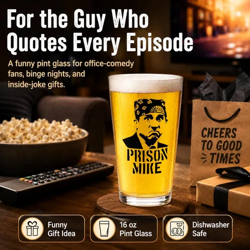 Miniatura 2 de Prison Mike - Vaso de cerveza divertido – The Office Merchandise – 16 onzas, resistente a los arañazos, regalo perfecto, regalos de broma