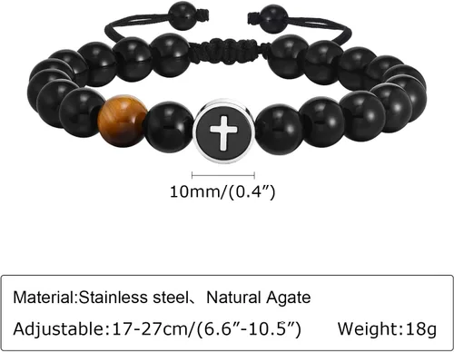 Miniatura 5 de JAYUMO Pulsera de cuentas ajustable con cuentas de ojo de tigre de piedra natural para hombre y mujer