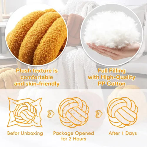 Miniatura 5 de Namalu 2 almohadas de nudo, decorativas, redondas, de felpa, círculo, anudadas, suaves, para habitación, sofá, hogar, cama, suelo