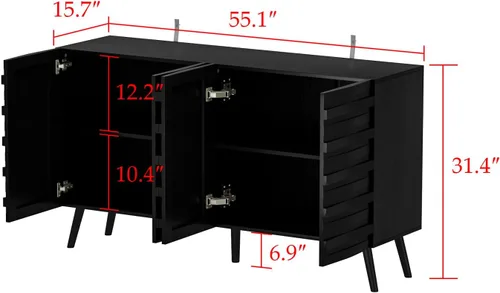 Miniatura 2 de Aparador de buffet con almacenamiento, armario de cocina de 55.1 pulgadas de ancho con 4 puertas, moderna consola de mesa de buffet Credenza