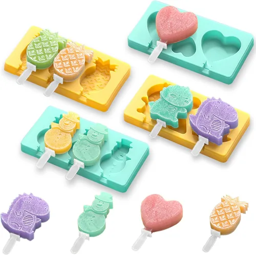 Moldes de Paletas de Dibujos Animados para Niños - Paquete de 4, Moldes de Helados de Silicona Grado Alimenticio de 10 Cavidades, con Palitos
