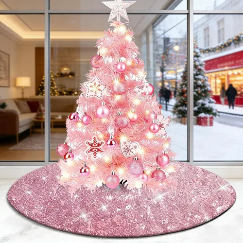 Miniatura 5 de yuboo Falda de árbol de Navidad rosa, 30 pulgadas, con lentejuelas pequeñas con purpurina rosa, adornos de árbol de San Valentín para lápiz, árbol