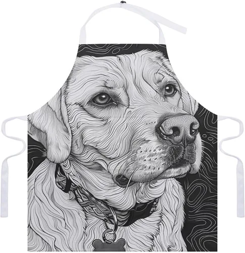 Miniatura 7 de MUSM Apron for Adults - 27.6 X 31.5 Inch, Heavy-Duty Polyester Aprons with Two Large Pockets, Waterproof Line Drawing Dog Kitchen Apron for Cooking