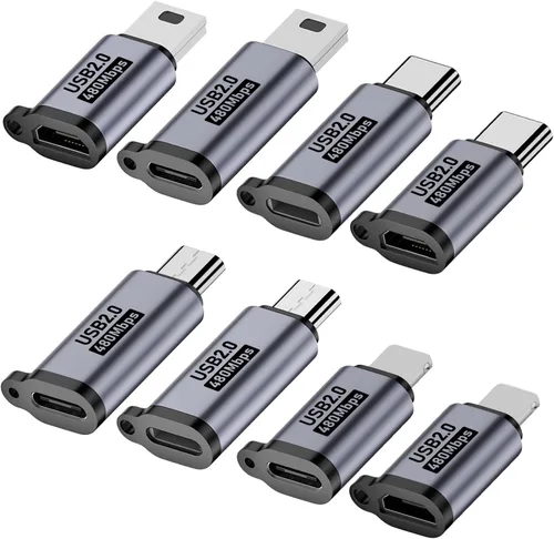 Jadebones Adaptador USB C a Micro USB/Mini USB/Lightning, Convertidor Lightning a USB C/Micro USB, Conector Micro USB 2.0 a Tipo C/Lightning/Mini