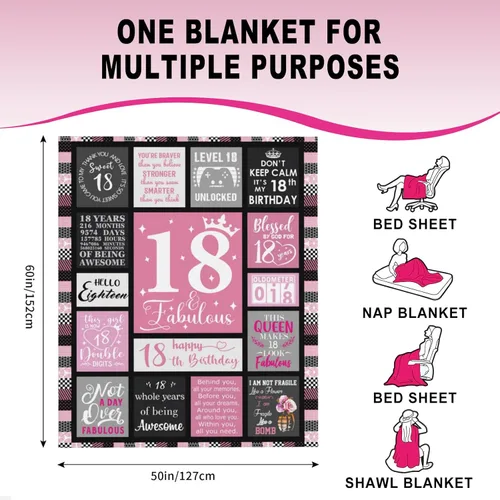 Miniatura 5 de Regalos de cumpleaños número 18 para niñas - Manta acogedora 50"x60", para niña de 18 años, ideas únicas de decoración de 18, el mejor regalo