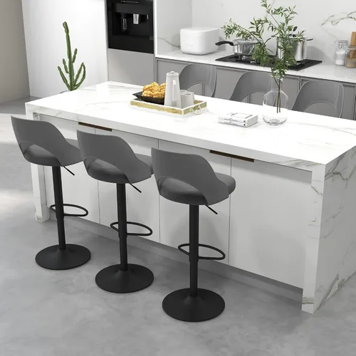Miniatura 17 de civama Juego de 2 taburetes de bar para encimera de cocina, altura del asiento ajustable de 25 a 33 pulgadas, sillas de isla giratorias tapizadas