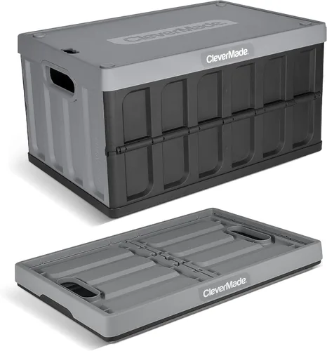 Miniatura 10 de CleverMade Contenedores de almacenamiento plegables con tapas - Ocean paquete de 3, 62L - Contenedores de plástico apilables, cajas de organización