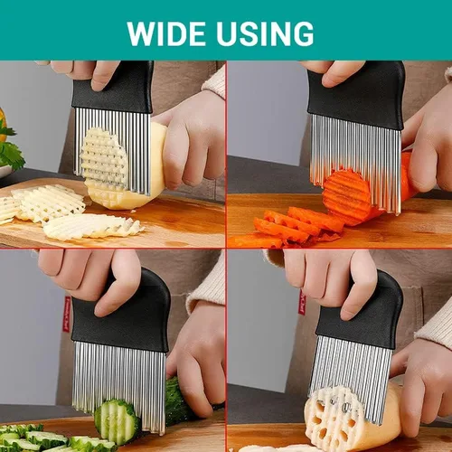 Miniatura 6 de Cortador de arrugas grande – Cortador de patatas – Cortador de ondas de acero inoxidable para freír francesas, verduras y frutas (1 unidad)