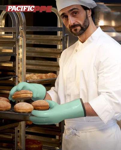 Miniatura 2 de PACIFIC PPE Guantes de horno resistentes al calor, guantes de seguridad de grado alimenticio con revestimiento de silicona impermeable grueso