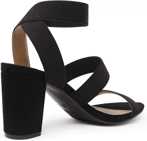 Miniatura 3 de DREAM PAIRS Sandalias de tacón de vestir con correa elástica alta y gruesa para mujer