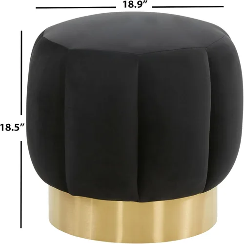Miniatura 3 de SAFAVIEH Couture Collection Maxine Glam - Otomana redonda tapizada de terciopelo negro/canal dorado para sala de estar, dormitorio, taburete