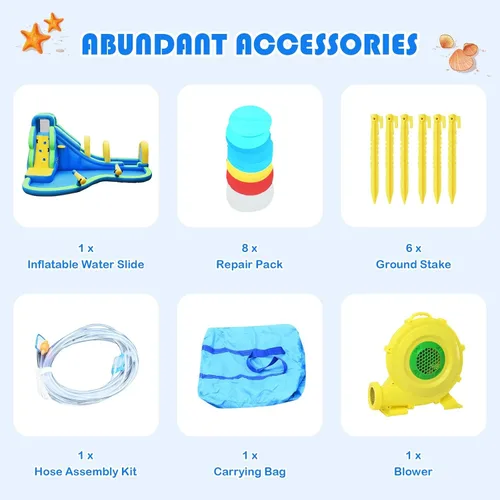 Miniatura 6 de KOTEK Tobogán acuático inflable, parque acuático gigante 5 en 1, casa hinchable para niños al aire libre con piscina salpicada, tobogán/arco