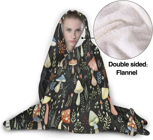 Miniatura 2 de Manta con capucha de hongos, regalos para mujeres, manta de franela de vellón suave con hongos, manta para todas las estaciones, mantas decorativas